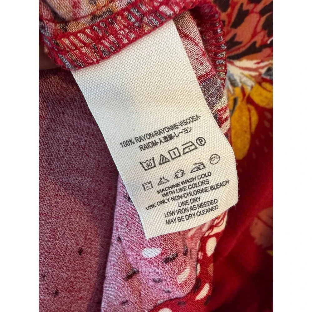 Free People Red Floral Tie Front Sleeveless Mini Dress Womens Large Boho Rayon